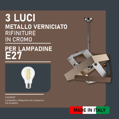 Lampadario Sospensione Metallo Verniciato Molly 3 Luci E27 Bianco/Tortora