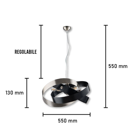 Lampadario Sospensione Metallo Verniciato Elvis 3 Luci E27 Nero/Cromo Moderno