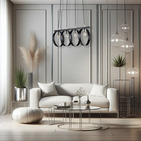 Lampadario Sospensione Metallo verniciato Barbara 4 Luci E27 Nero/Cromo