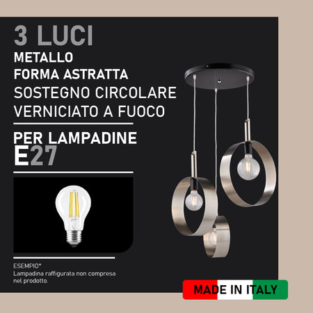 Lampadario Sospensione Metallo verniciato Stefy 3 Luci E27 Cromo/Satinato
