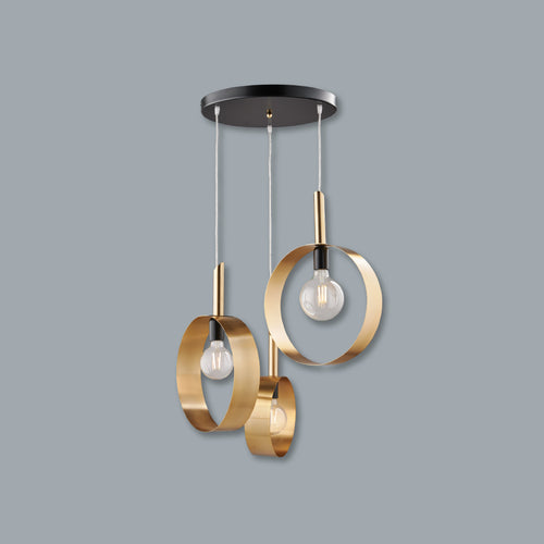 Lampadario Sospensione Metallo Verniciato Stefy 3 luci E27 Oro/Satinato