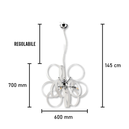 Lampadario Sospensione Metallo verniciato Bolle 3 Luci E14 Bianco/Cromo