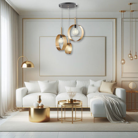 Lampadario Sospensione Metallo Verniciato Stefy 3 luci E27 Oro/Satinato