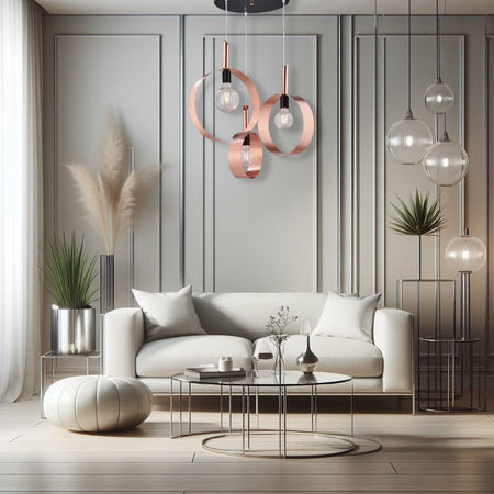 Lampadario Sospensione Metallo verniciato Stefy 3 Luci E27 Rame/Satinato