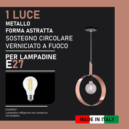 Lampadario Sospensione Metallo Verniciato Stefy  1 luce E27 Rame/Satinato