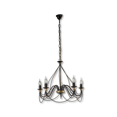 Lampadario Sospensione Metallo Verniciato Assia 5 luci E14 Marrone Oro Classico