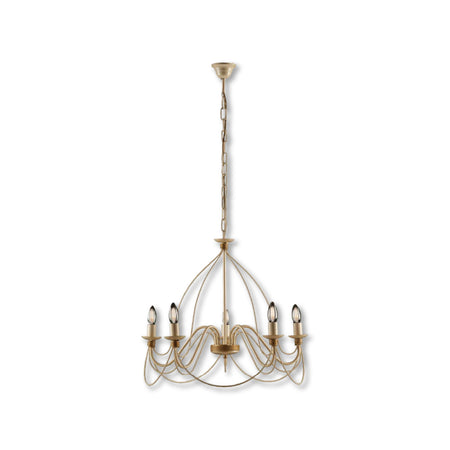 Lampadario Sospensione Metallo Verniciato Assia 5 luci E14 Avorio Oro Classico