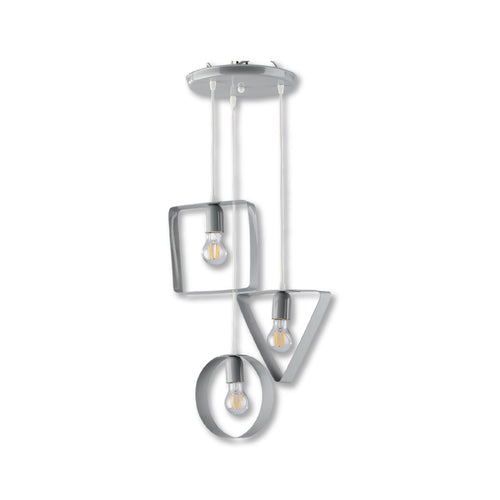 Lampadario 3Luci Metallo Verniciato e sagomato Moderno Altezza Regolabile Grigio