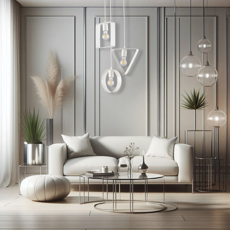 Lampadario 3Luci Metallo Verniciato e sagomato Moderno Altezza Regolabile Bianco