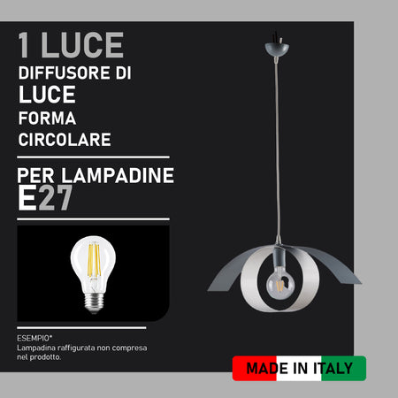 Lampadario Sospensione Metallo Verniciato Gegge  1 luce E27 Bianco/Grigio