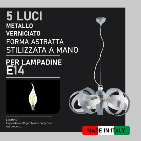 Lampadario Sospensione Metallo Verniciato Valeria  5 luci E14 Bianco/Grigio