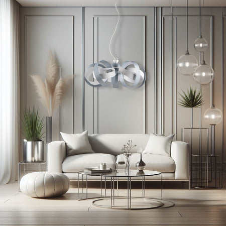 Lampadario Sospensione Metallo Verniciato Valeria  5 luci E14 Bianco/Grigio
