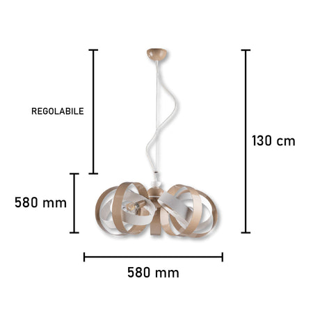 Lampadario Sospensione Metallo Verniciato Valeria 5 luci E14 Bianco/Tortora