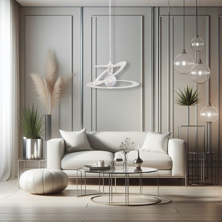 Lampadario Sospensione  Metallo Verniciato  1 luce E27 Bianco/Oro