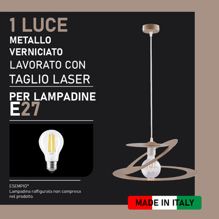 Lampadario Sospensione Metallo Verniciato susy  1 luce  E27 Tortora