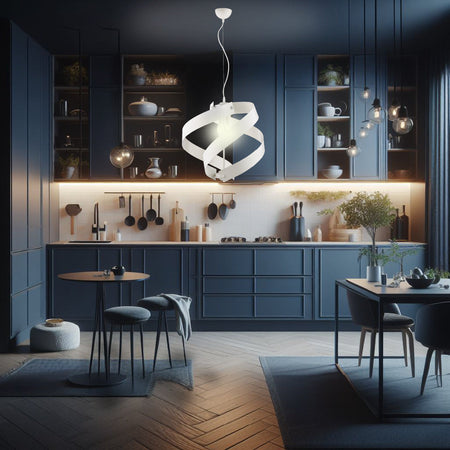 Lampadario a Sospensione in Metallo Verniciato, 2 luci, Circolare Sagomato 46W