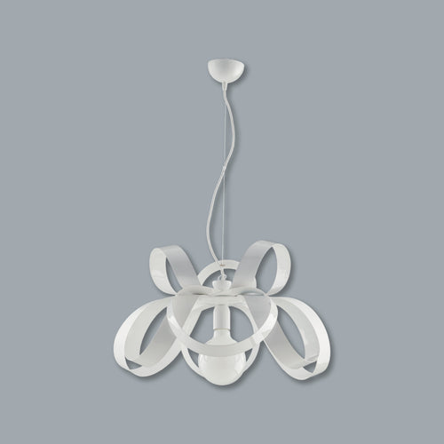 Lampadario Moderno 1 Luce Metallo Verniciato Curvato Bianco