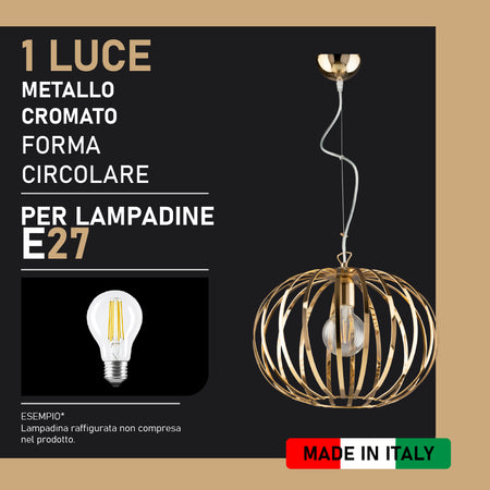 Lampadario Sospensione Metallo Cromato Ginevra  1 luce E27 Oro