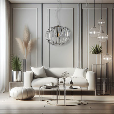 Lampadario Sospensione Metallo Cromato Ginevra 1 luce E27 Cromo
