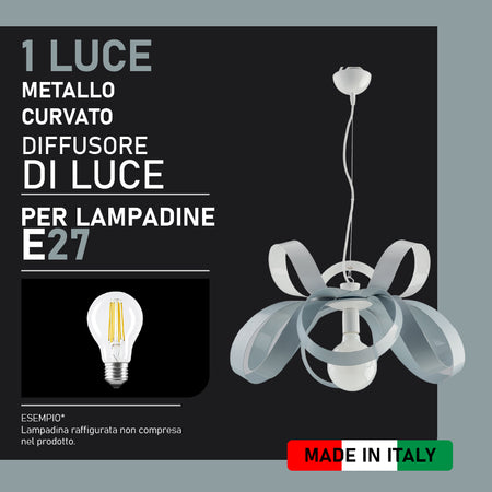 Lampadario Moderno 1 Luce Metallo Verniciato Curvato Bianco Grigio