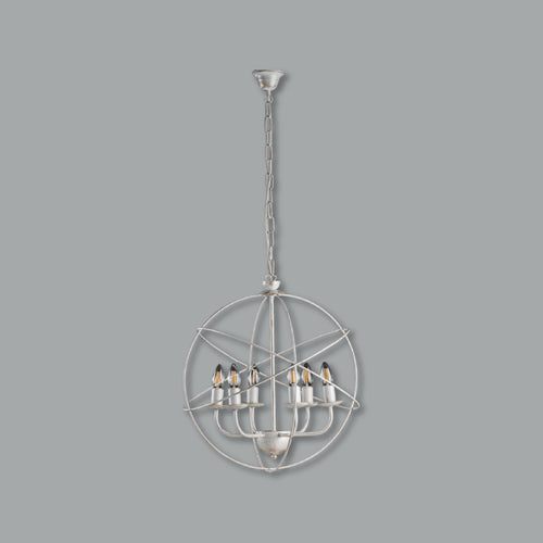 Lampadario Sospensione Metallo Circolare Samira 6 luci E14 Bianco/Oro