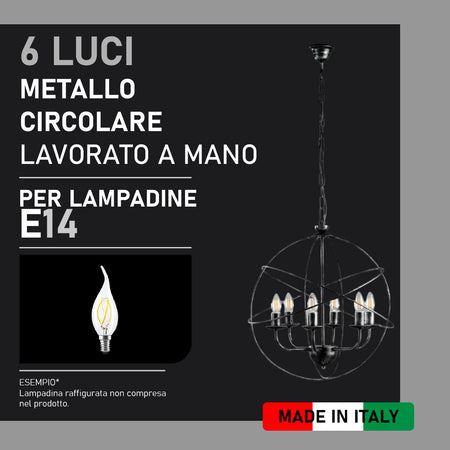 Lampadario Sospensione Metallo Circolare Samira 6 luci E14 Nero/Oro