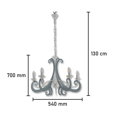 Lampadario Sospensione Metallo Verniciato Camilla 5 luci E14 Bianco/Grigio