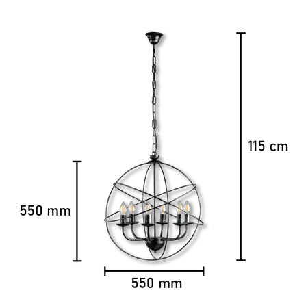 Lampadario Sospensione Metallo Circolare Samira 6 luci  E14 Nero/Oro