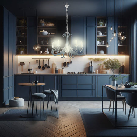 Lampadario Sospensione Metallo Verniciato Camilla 5 luci E14 Bianco/Grigio