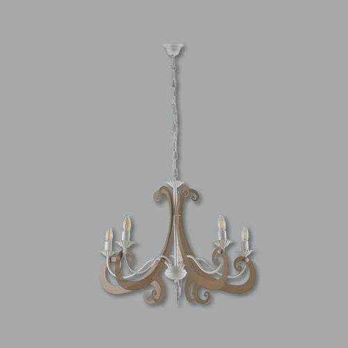 Lampadario Sospensione Metallo Verniciato Camilla 5 Luci  E14 Bianco/Tortora