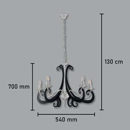 Lampadario Sospensione Metallo Verniciato Camilla  5Luci  E14 Bianco/Nero
