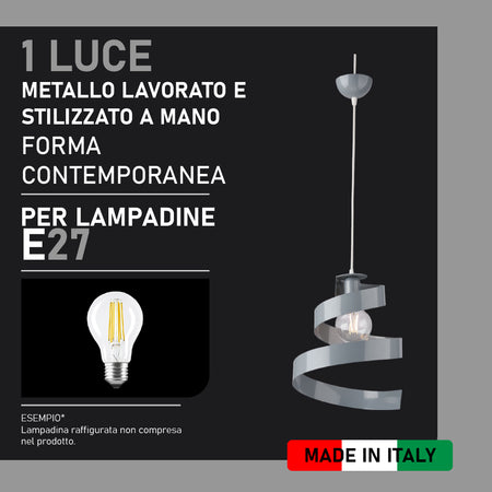 Lampadario Sospensione 1Luce E27 Metallo Altezza Regolabile Grigio Moderno