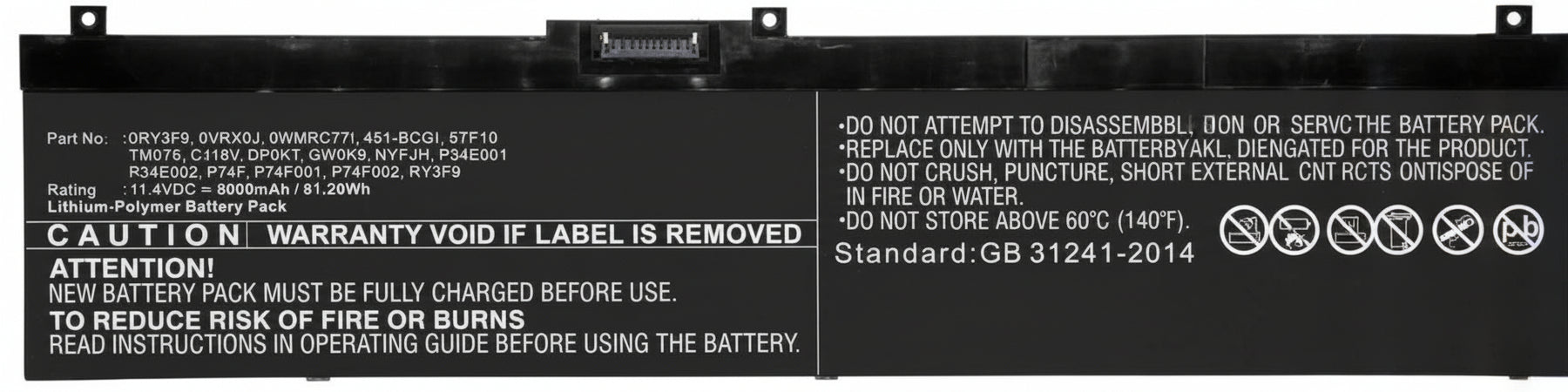 CoreParts Laptop Battery 91.20Wh Li-Pol 11.4V 8000mAh Black - Batterie - 8.000 mAh (GW0K9-CP)