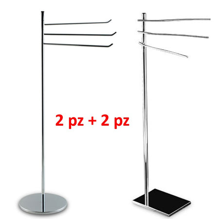 Samba + Hop - Confezione mista 4 pz 2 + 2 - piantane lavabo da bagno in ottone cromato, base rotonda e base rettangolare