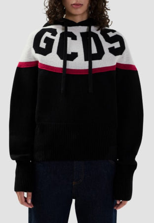 GCDS FELPA LOGO KNIT CROPPED HOODIE da donna