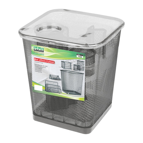 Set Scrivania 6 Accessori In Rete Metallica Argento 1426 Lebez