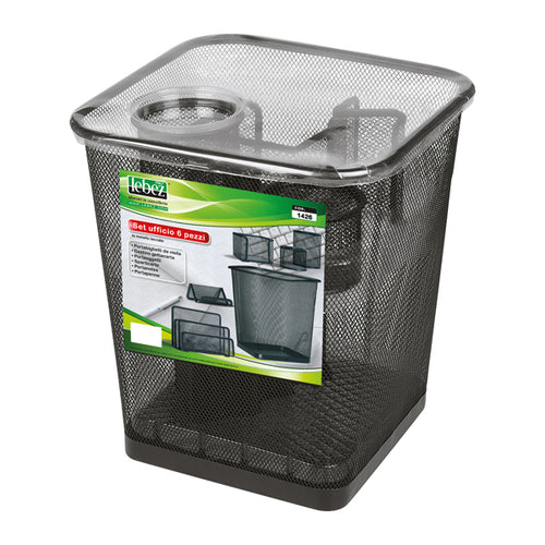 Set Scrivania 6 Accessori In Rete Metallica Nero 1426 Lebez