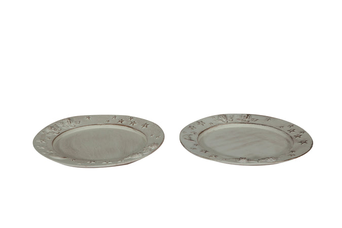 Biscottini Set 2 Piatti Biscottini Legno Bianco Anticato 37x26x3.5 Made Italy Arredo Casa