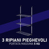 Stendino Pieghevole 3Piani in metallo Zincato e Plastica Stendino per Termosifone Dietro Porta Silver e Nero