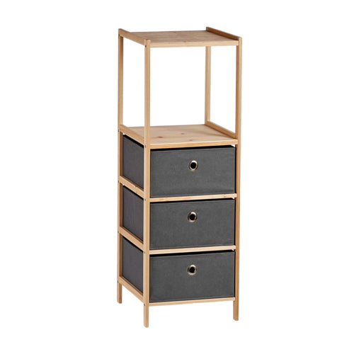 Mobile Cassettiera 2Mensole 3Cassetti Legno Naturale e Stoffa Grigio 32 x 26 H 89cm