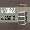 Mobile Cassettiera 2Mensole 3Cassetti Legno Naturale e Stoffa Grigio 32 x 26 H 89cm