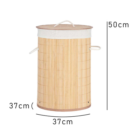 Cesta Porta Biancheria in Bambù con Coperchio 2 Manici Capacità 48Lt Bianco
