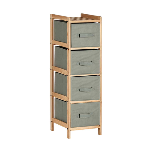 Mobile Cassettiera 4 Cassetti in Legno Naturale e Stoffa Colore Grigio H 89cm