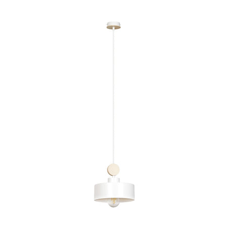 Sospensione 1 Luce Tuniso In Acciaio Bianco E Legno Naturale