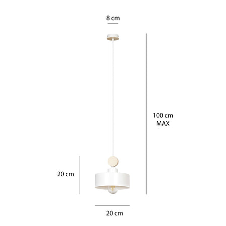Sospensione 1 Luce Tuniso In Acciaio Bianco E Legno Naturale