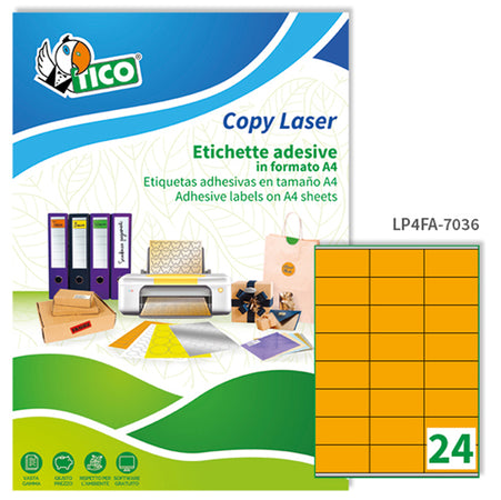 Etichetta Adesiva Lp4F Arancio Fluo 70Fg A4 70X36Mm (24Et/Fg Tico