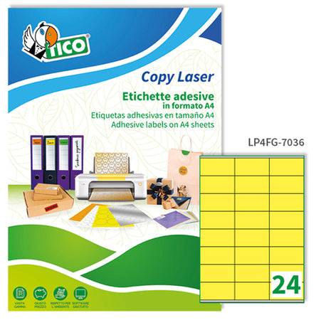 Etichetta Adesiva Lp4F Giallo Fluo 70Fg A4 70X36Mm (24Et/Fg Tico