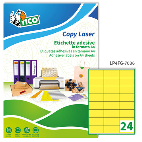 Etichetta Adesiva Lp4F Giallo Fluo 70Fg A4 70X36Mm (24Et/Fg Tico