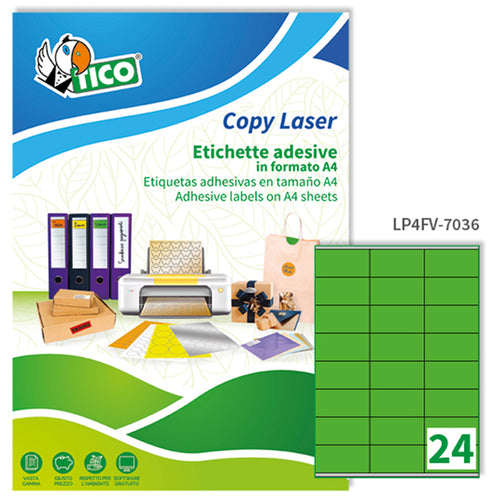 Etichetta Adesiva Lp4F Verde Fluo 70Fg A4 70X36Mm (24Et/Fg Tico