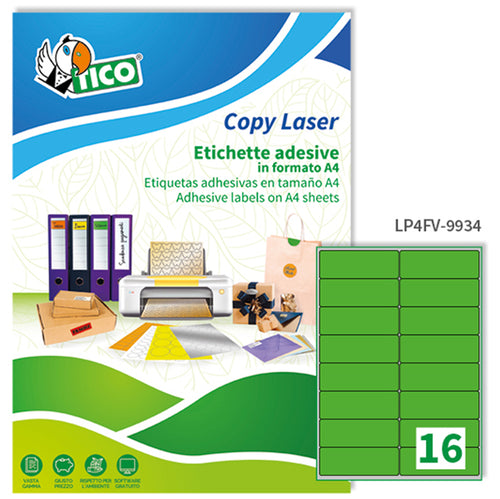 Etichetta Adesiva Lp4F Verde Fluo 70Fg A4 99,1X34Mm (16Et/Fg Tico